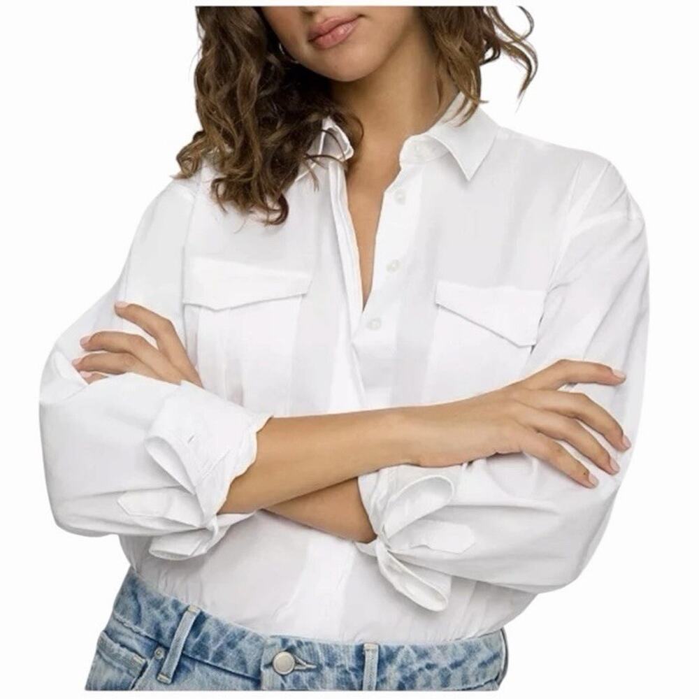 Good American The Good Shirt White Button Down Shirt Long Sleeve Collared 0 NWT - Picture 12 of 13